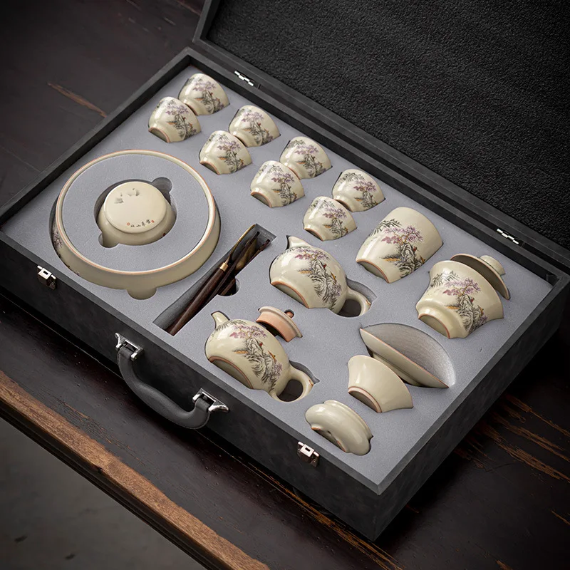 

Mi Huang Ru Yao Jiang Shan Mu Xue Kung Fu Tea Set Ceramic Tea Cup, Can be Nourished, Open Piece Office Set, Gift Box Set