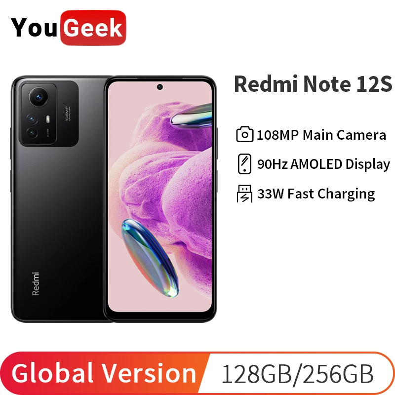 Global Version Xiaomi Redmi Note 12S Cellphone 108MP Main Camera 90Hz AMOLED Display 5000mAh 33W Fast Charging MTK Helio G96