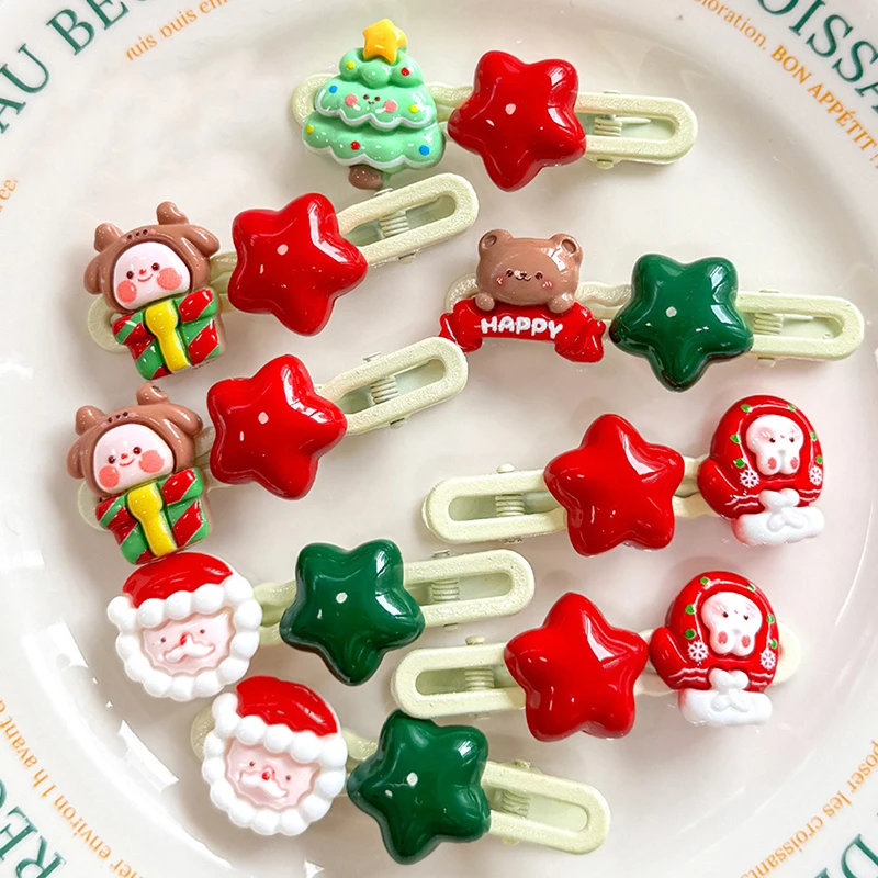 Cartoon Christmas Hairpin Cute Santa Claus Christmas Tree Star Side Bangs Clip Girls Headwear Hair Accessories New Year Gifts image 2