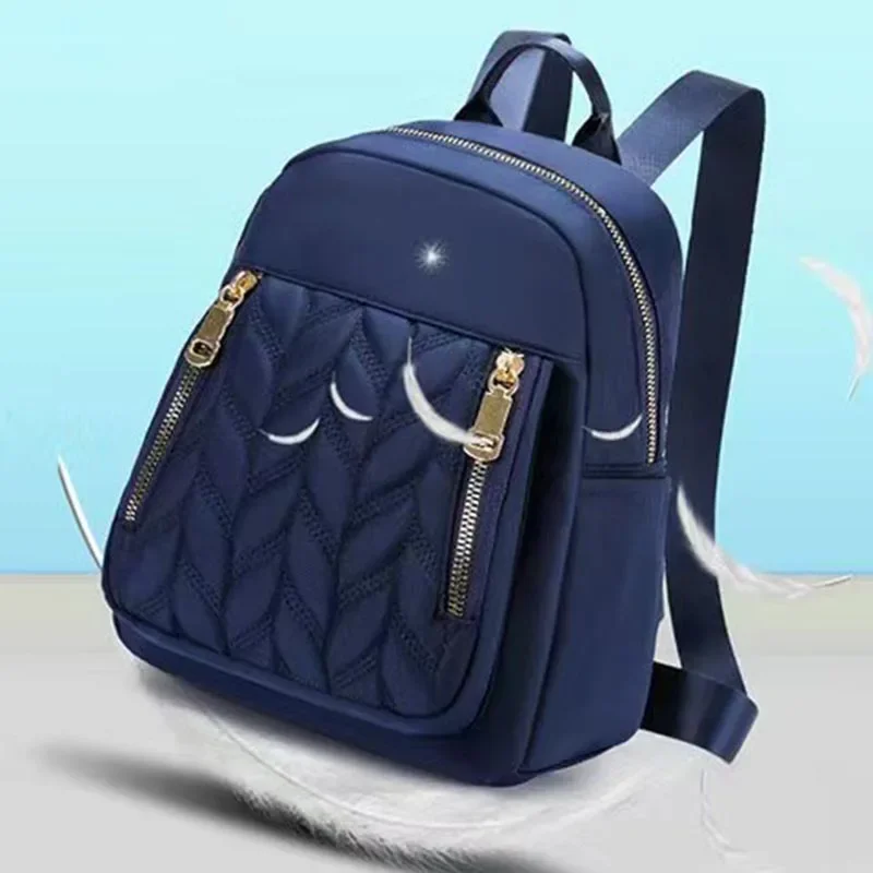 New Leaf Pattern Leisure Travel Nylon Backpack Solid Color Waterproof High-quality Zipper Decorative Women's Bag