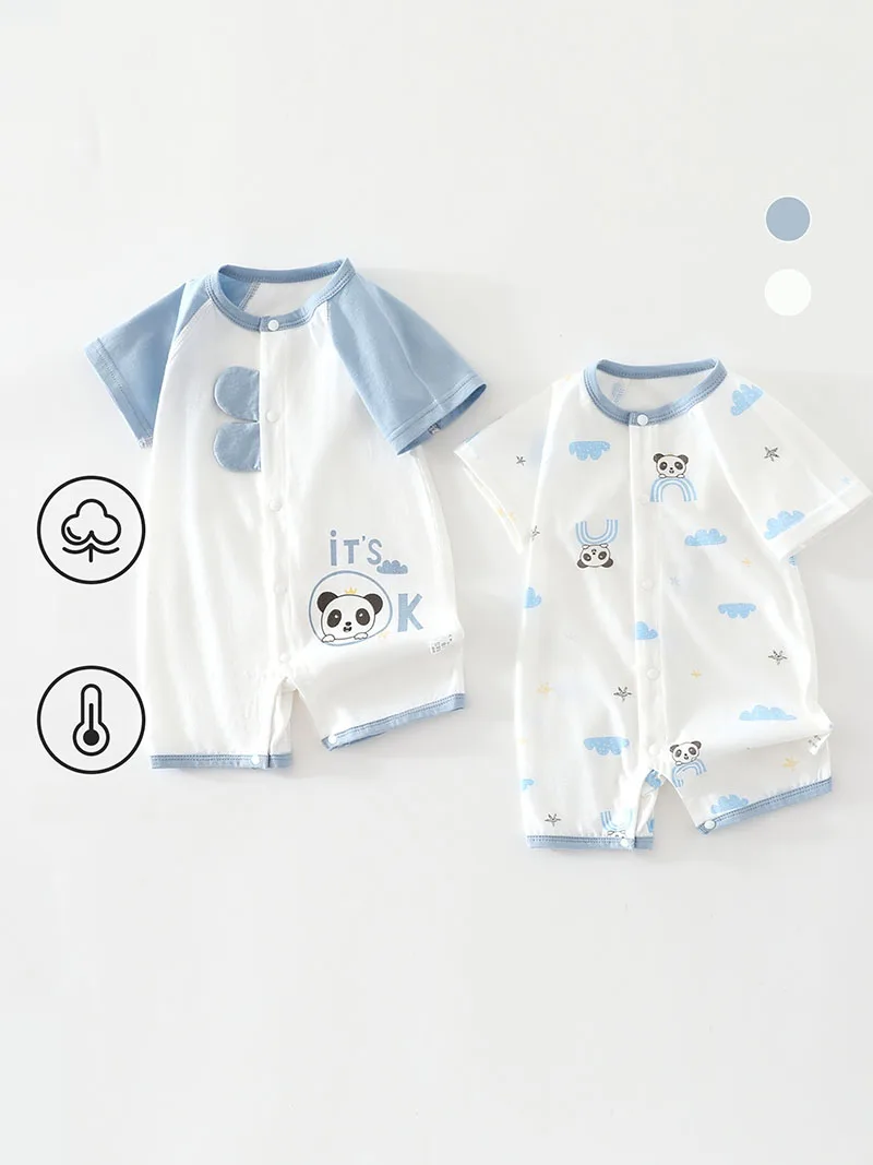 MILANCEL Summer Baby Rompers 0-2T Cartoon Panda Infant Jumpsuit Thin Breathable Girls Clothes Toddler Rompers 2PCS
