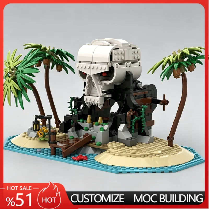 

593PCS Tropical Pirate Skull Island Diorama MOC Jungle Scene Model Building Blocks Holiday Gift For Adventure Theme Display Toy