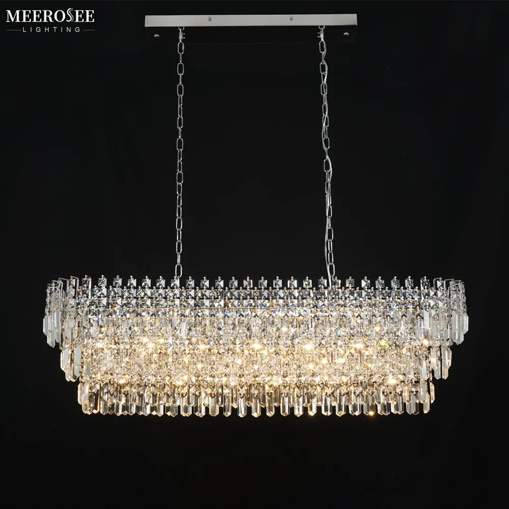 Rectangle Crystal Chandelier Light Luxury Hanging Suspension Pendant  Lamparas for Villa Hotel Lobby Home Decor Lighting