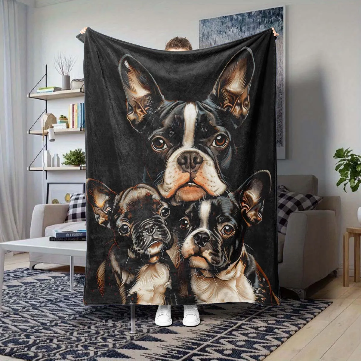 Adorable Puppy Dog Trio Portrait Throw Blanket Soft Plush Cozy Pet Gift Throw Home Decor Dog Lover Illustration Perfect