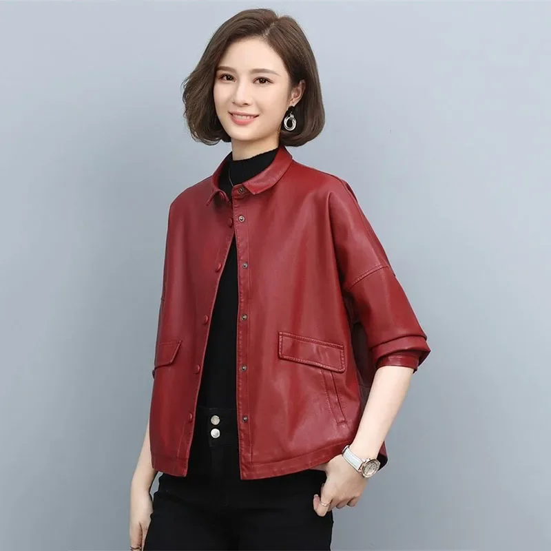 High Quality Lady Leather Clothes 2023 Spring Autumn New Leather Coat Women\'s Motorcycle PU Pi Jacket Outerwear Female Tops