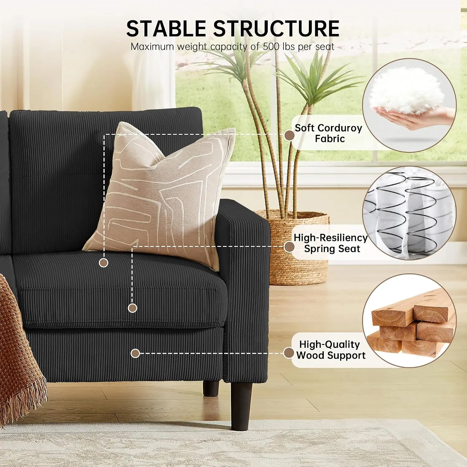 3-Seat Modular Sofa with Storage Ottoman, 79