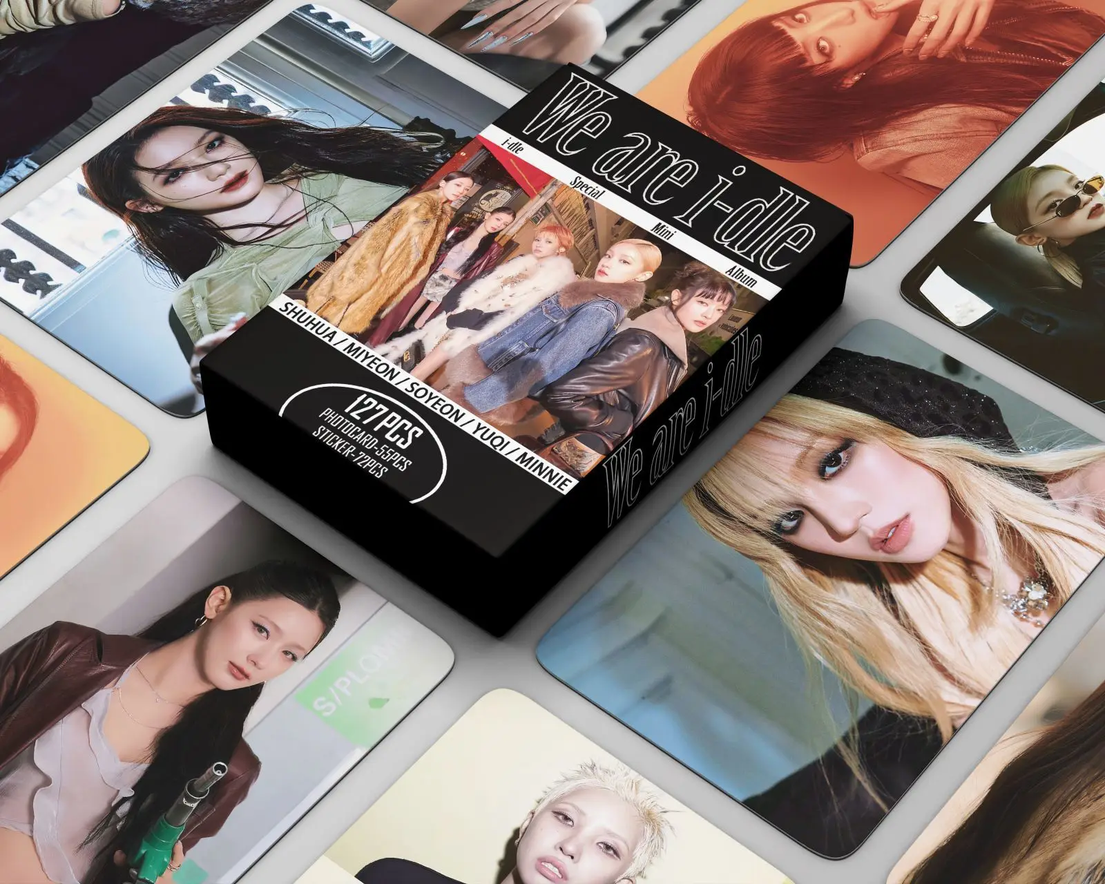 55+72Pcs/Set Kpop New Album WE ARE Card Mini Stickers Minnie YuQi MiYeon SoYeon Photocard Fans Collection Postcards Gift