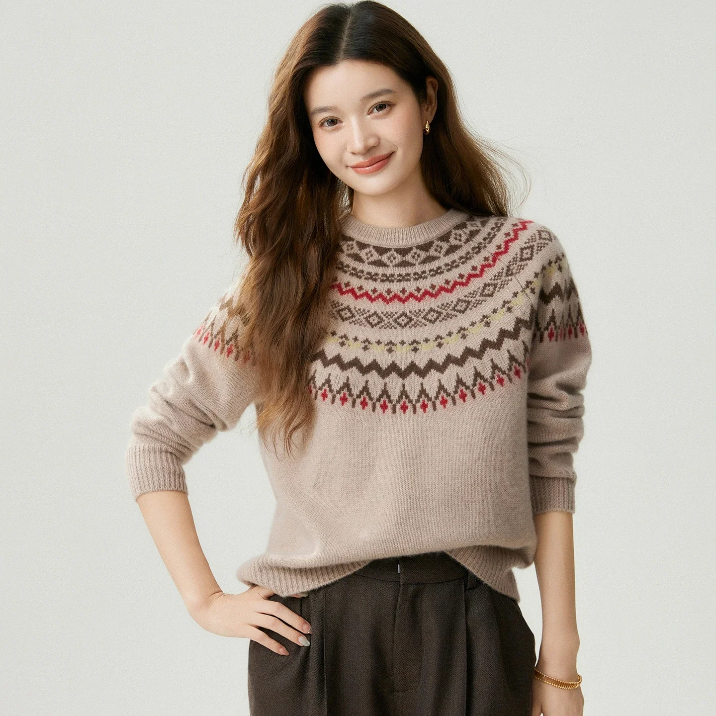 Tcyeek Autumn Winter Vintage Sweater Women's Pullover 100% Cashmere Sweater Pullover Loose O-Neck Warm Brand Knitwear Clothing