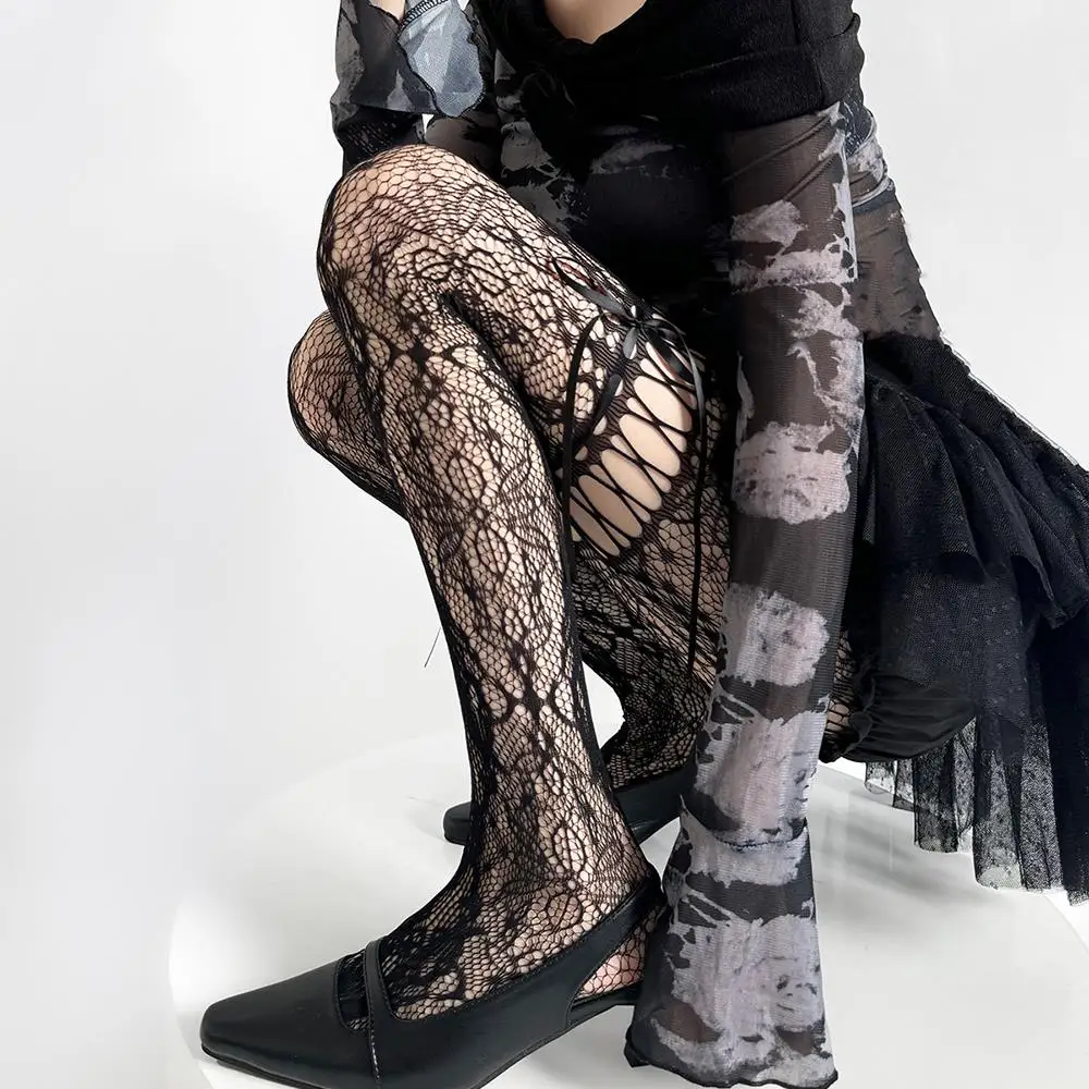 

JK Fishnet Stockings Women's Sexy Flower Embroidery Mesh Hollow Out Stockings Fish Net Tights Girls Hipster Harajuku Pantyhose
