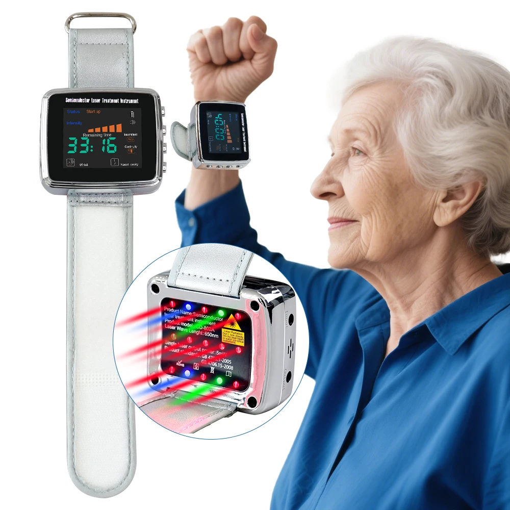 

650 нм наручные часы для лазерной терапии, 15 отверстий, лечение носовой полости, холестерин, гипертония, диабет, физиотерапия, часы