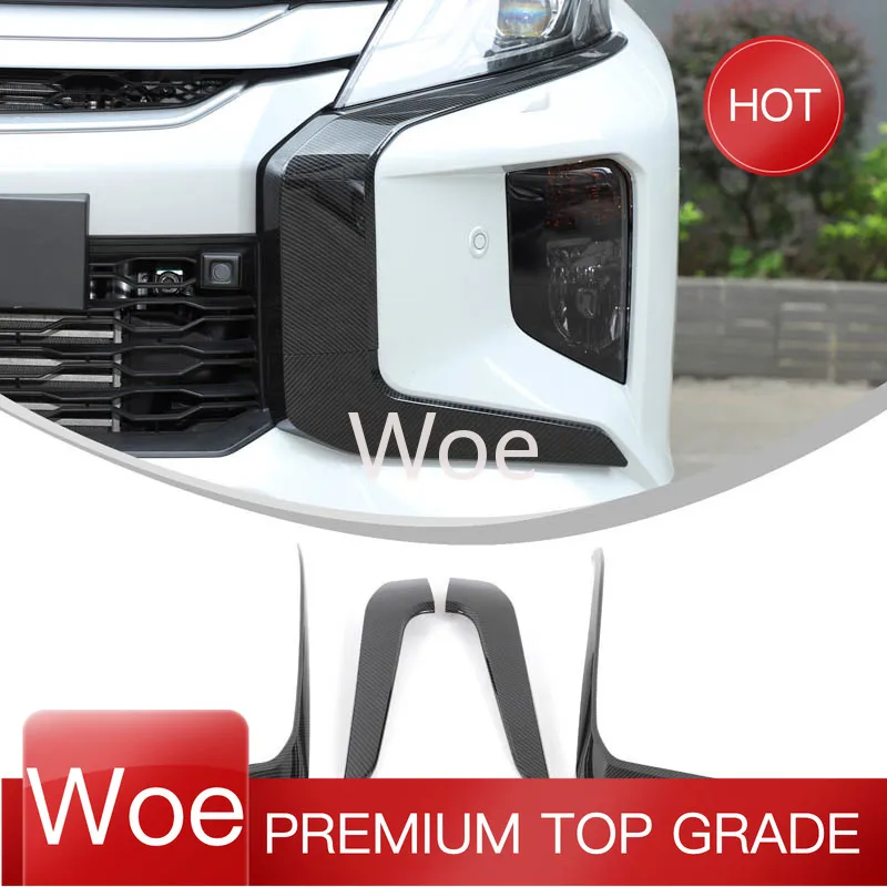 WoeFor 2019-2023 Mitsubishi L200 Triton front center grille decorative strip car modification accessories ABS carbon fiber patte
