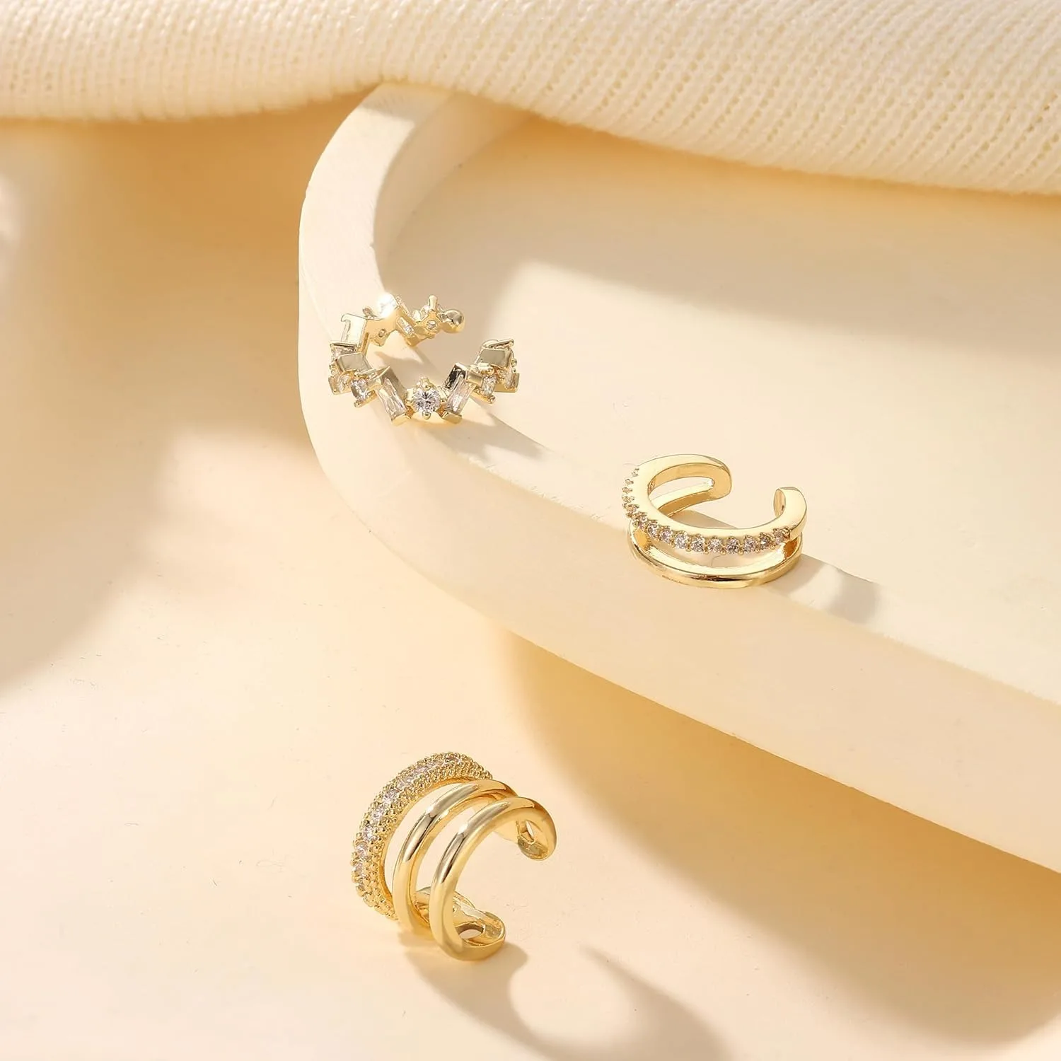 3pcs Gold Plated Clip Earrings for Women