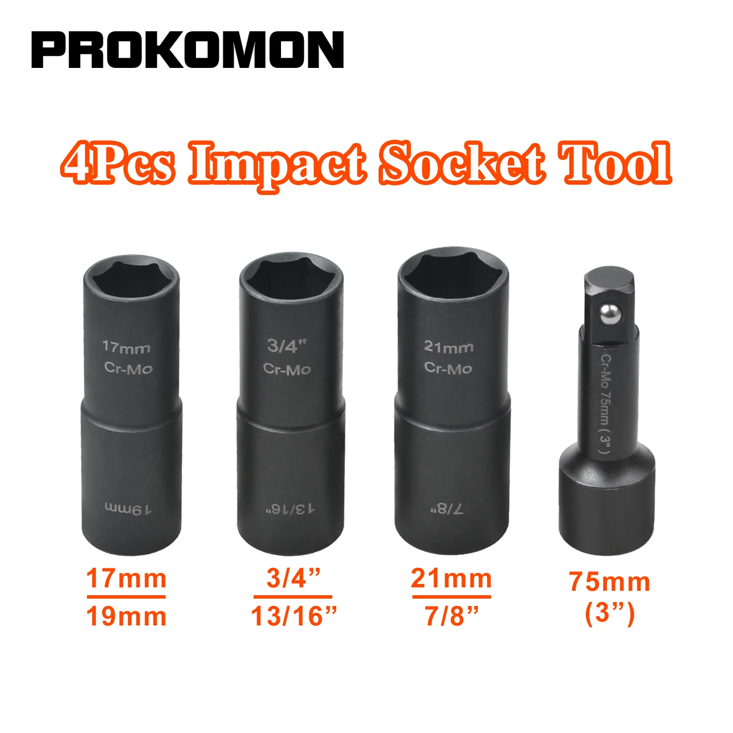 4 pcs 1/2-inch Drive Flip Lug Nut Socket Tool Set 17-19mm & 3/4 -15/16 inch & 21mm-7/8 inchWith 3 inch extension bar