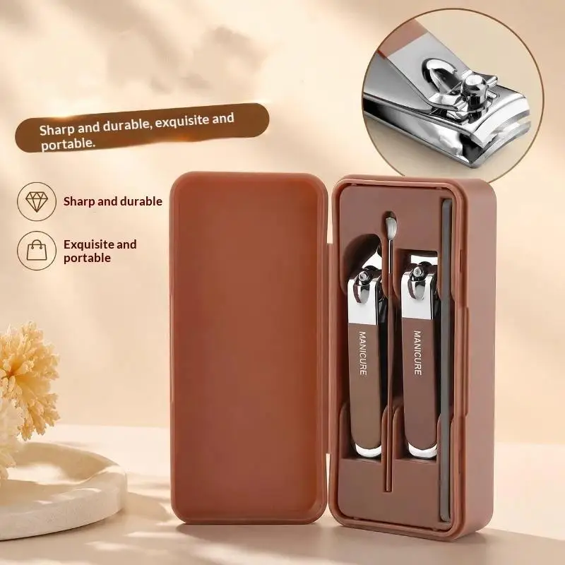 Stainless Steel Manicure Nail Clipper Set Sharp Blades Portable Case For Home Travel Daily Grooming Use