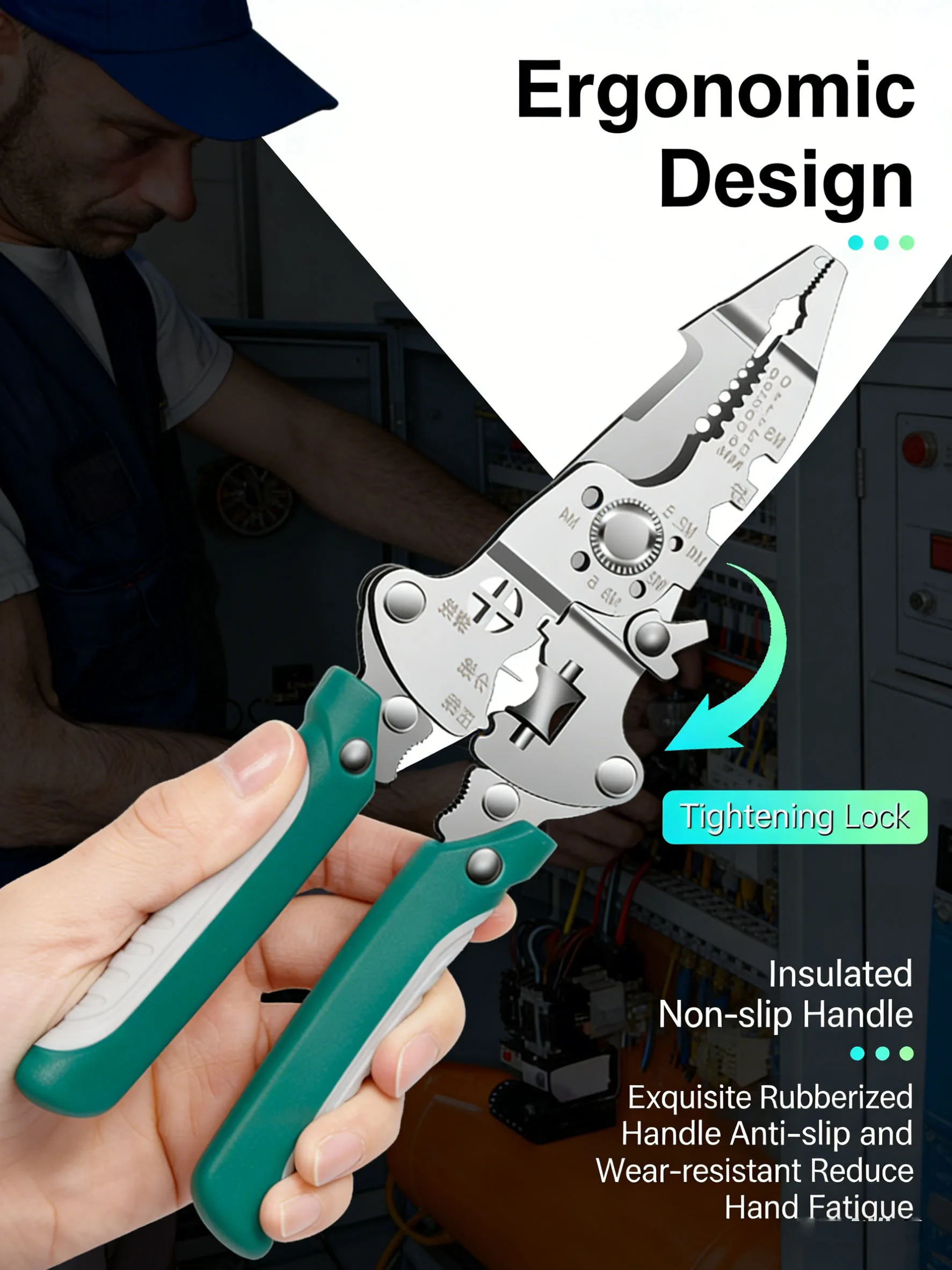 WEELEE Faltbarer Drahtabisolierer, Rollen-Design Multifunktions-Elektriker-Drahtspreizer Drahtwickel- und Crimpzange Handwerkzeug – Detail 5