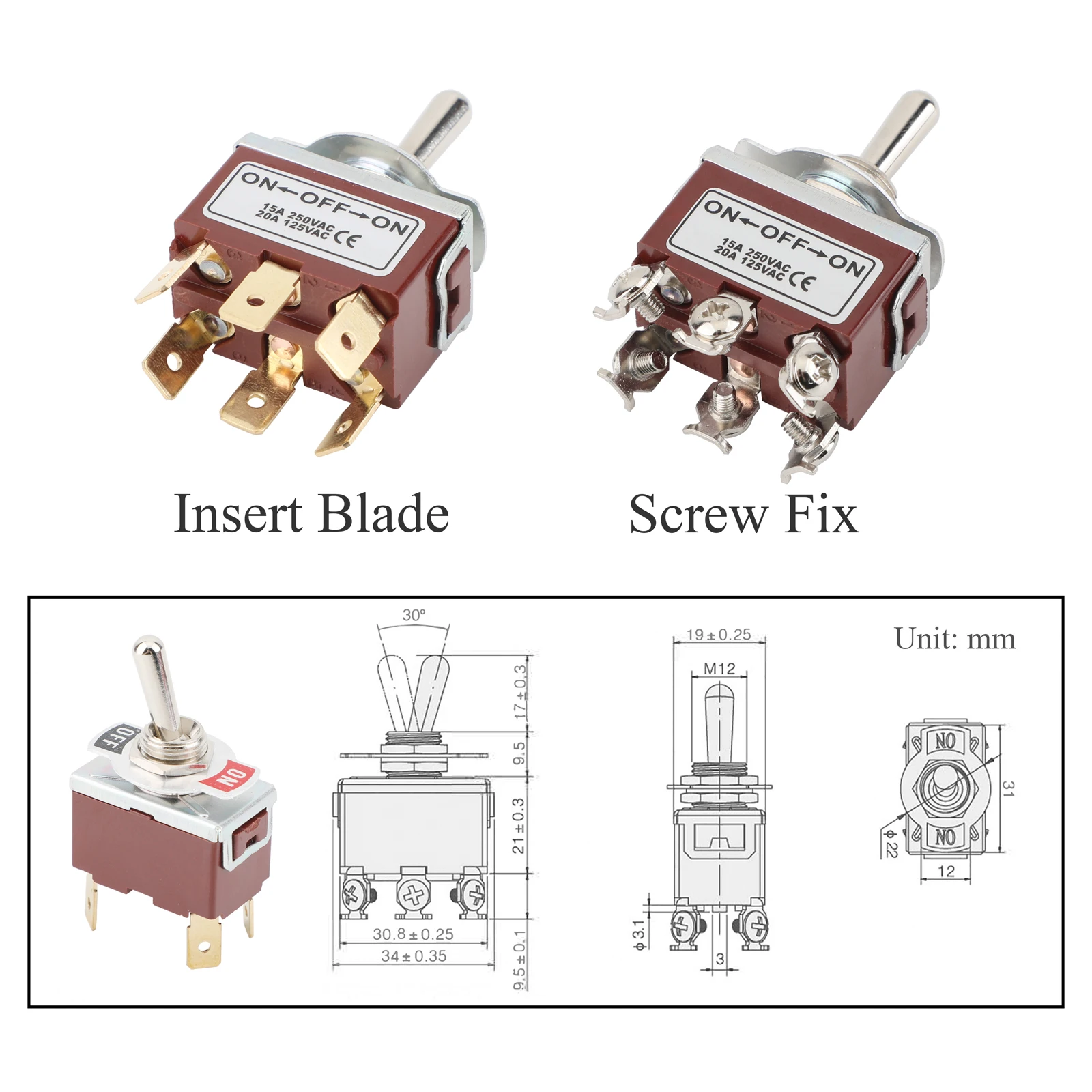 

5 PCS Multi-Pin (2/3/4/6 Pin) Waterproof Rocker Toggle Switches - 15A 250VAC, 20A 125VAC - Ideal for Automotive & Marine Use