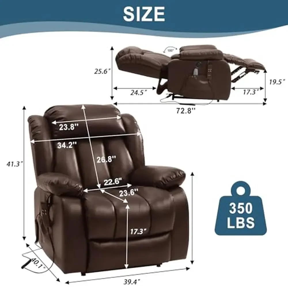 Large Power Dual Motor Lift Recliner Chair Elderly with Heat and Massage Lay Flat Recliners Seniors Infinite Massage Modes USB