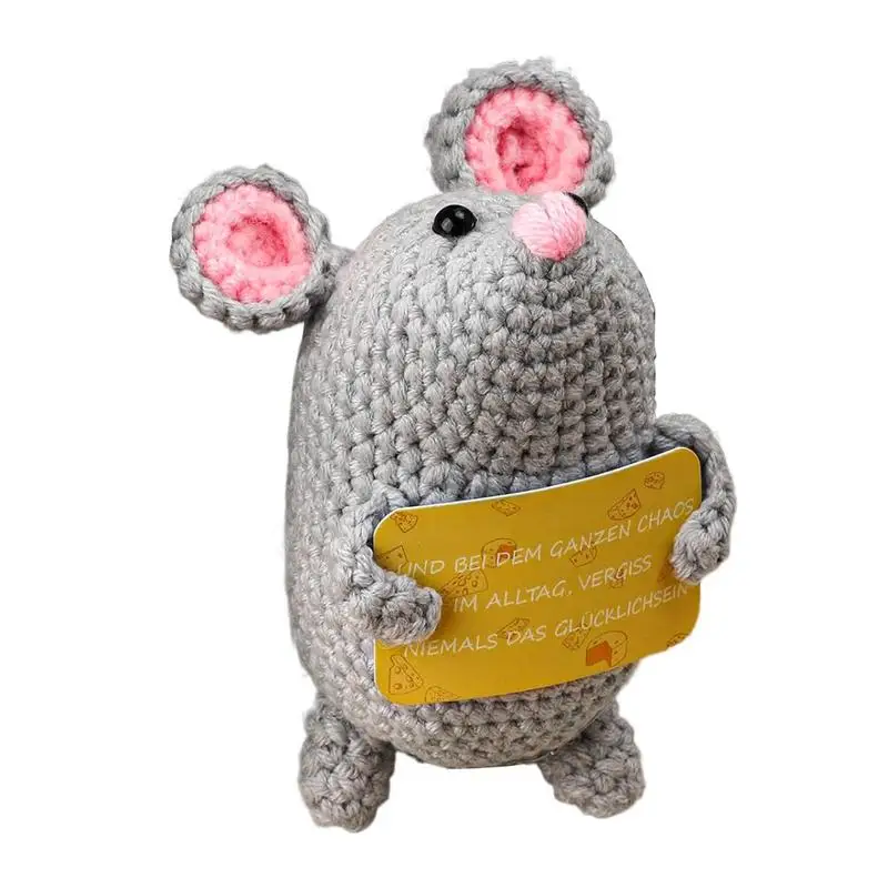 Crochet Mice Emotional Mice Crochet Animals Cute Knitted Animal Holding Card Cheer Up Mice Doll for Lovers Holidays Families