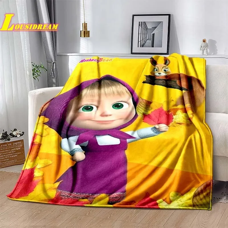 Popular cartoon Ma-Masha and the Bear Blanket Soft and comfortable blanket for home, sofa bed, camping, children, birthday gift