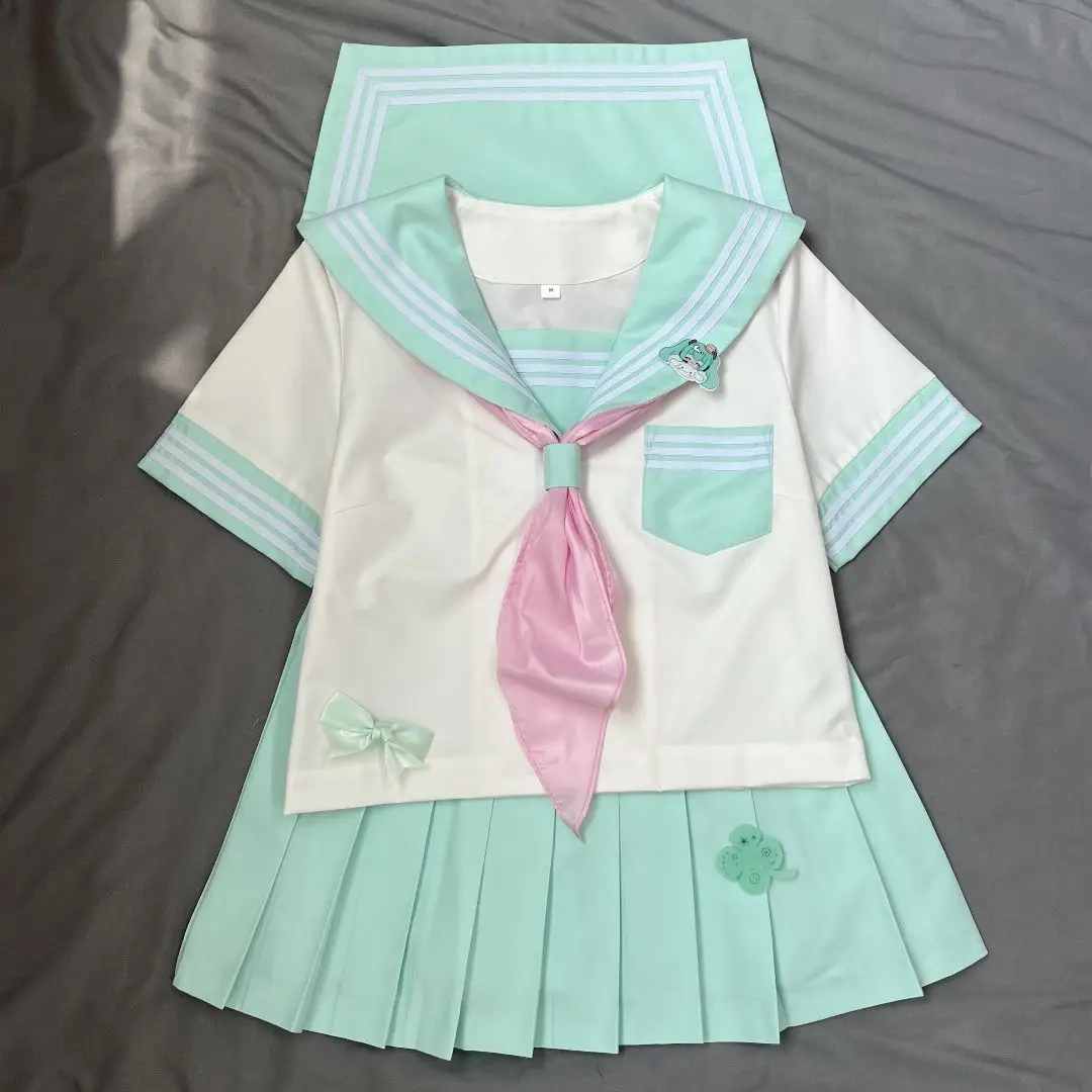 Authentiek Japans en Koreaans JK Sailor Uniform Groen JK Academy Student Uniform Set met lange en korte mouwen College Style Cos