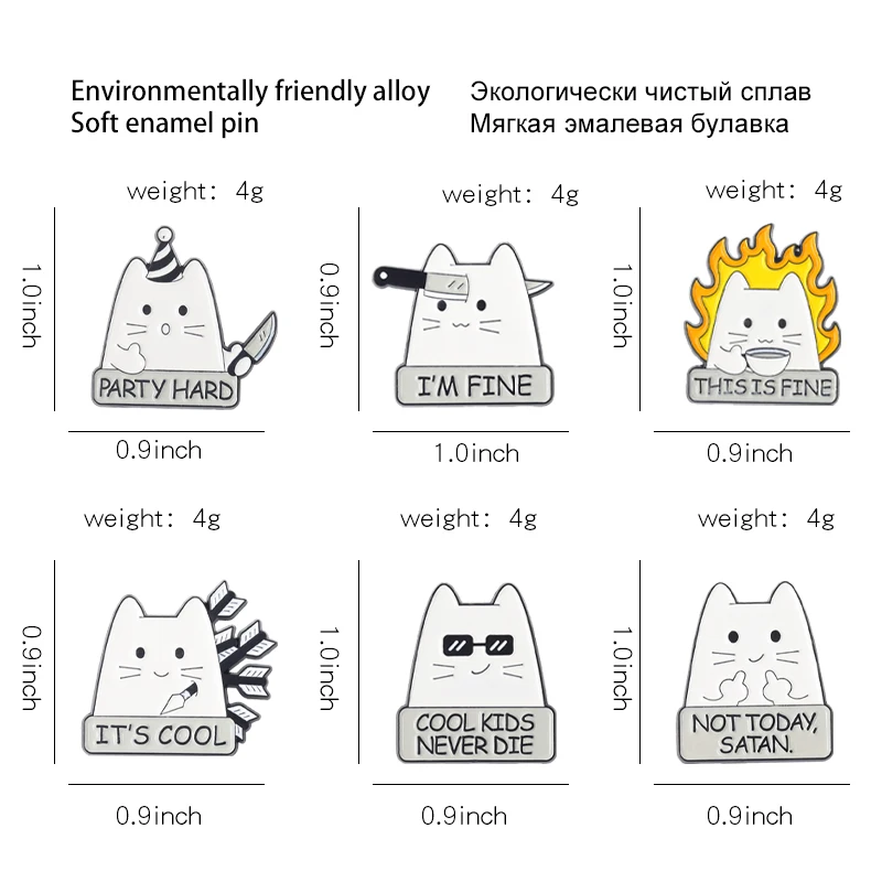 Cartoon Cat Enamel Pin I'm Fine Quote Metal Cute Animals Badge Lapel Clothes Brooch Jewelry Gift Backpack Hat Gift for Friends