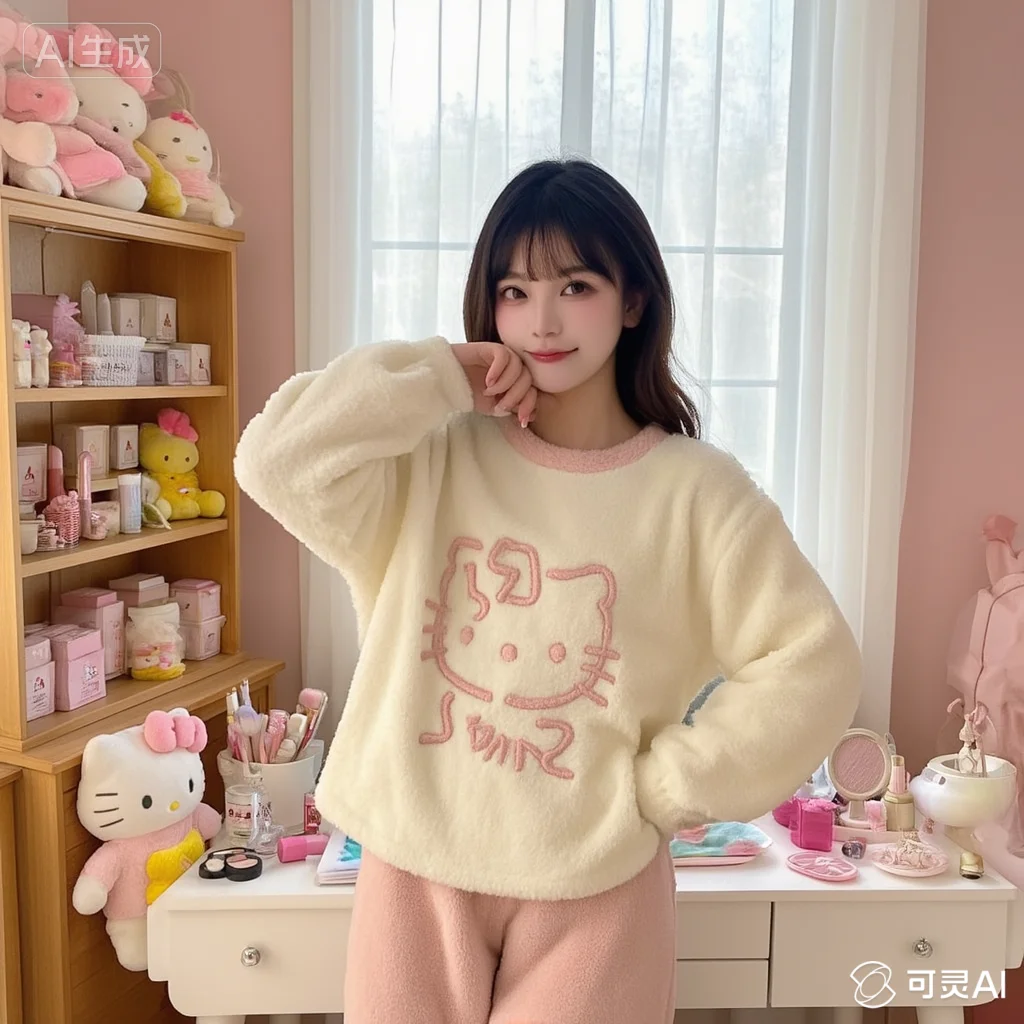 

Hello Kitty Pajamas Sanrio Autumn Winter Sweet Fresh Cute Kawaii Leisure Sleep Stay At Home Pure Cotton Comfortable Girl New
