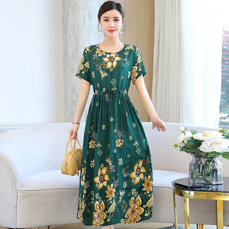 18 colori Summer Elegant Women Long Dress 2023 Casual o-collo Print Ladies Boho Dress Summer Draw String Vintage Women Sundress