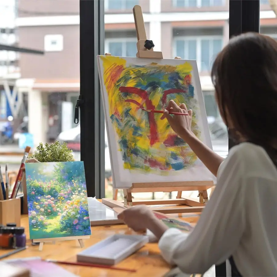 Stück Mini-Leinwand- und Staffeleien-Set zum Malen, 20,3 x 25,4 cm große Leinwandplatten mit 22,9 cm großen Holzstaffeln für Öl- und Acrylmalerei, Weihnachten