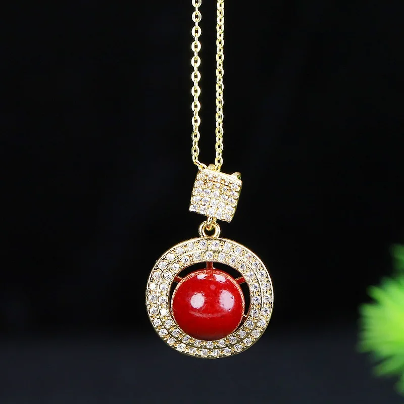 

New Cinnabar Inlaid Pendant, Purple Gold Sand Pendant Fashion Necklace