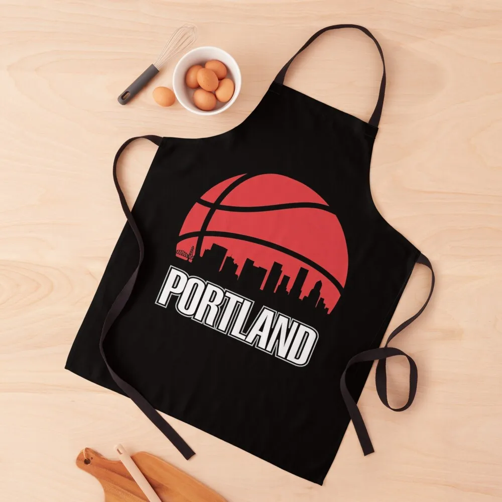 Retro Trail Blazers Basketball Portland City Skyline Apron kitchen gadgets Beauty Apron