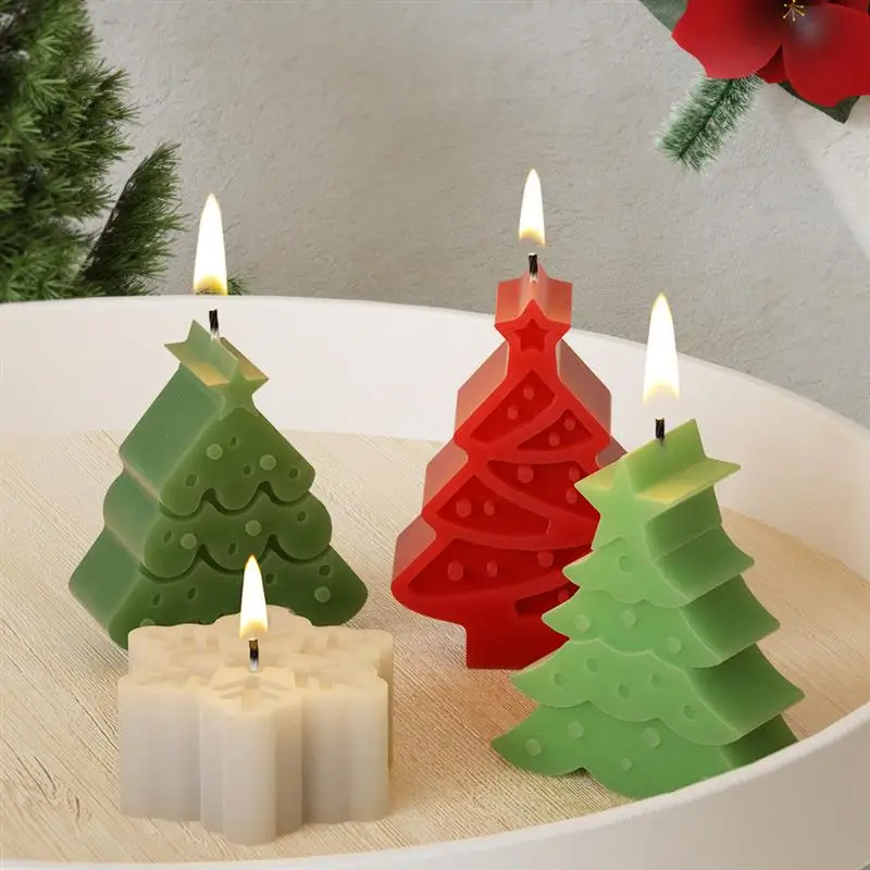 3D Christmas Tree Candle Silicone Mold DIY Snowman Candles Making Kit Handmade Soap Plaster Resin Baking Tools Holiday Gifts