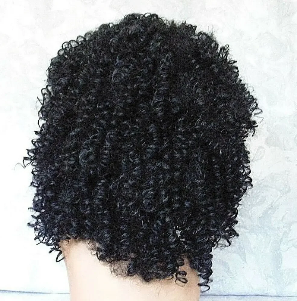 Dobrej jakości, naturalna czarna peruka syntetyczna typu Kinky Curly o dużej objętości