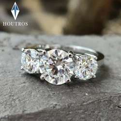 2/4 Carat D Color Moissanite Diamond Rings with GRA Certificate Round Cut Three Stones Ring Engagement Wedding Bands Jewelry