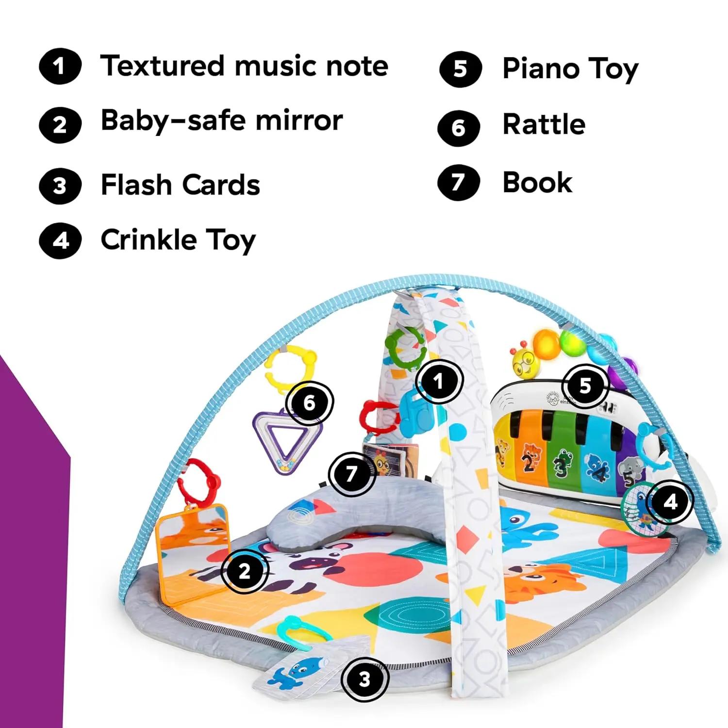 4-in-1 Kickin' Tunes เพลงและภาษาเล่นยิมและเปียโน Tummy Time กิจกรรม Mat ‎ ต้องใช้แบตเตอรี่ AA 3 ก้อน สหรัฐอเมริกา