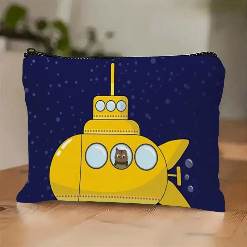 1 Piece Deep Sea Yellow Submarine Print Design Makeup Bag - Women's Multifunctional Zipper Pouch, Jewelry Storage Bag, Perfect Travel Zipper Organizer, Fun Birthday Gift