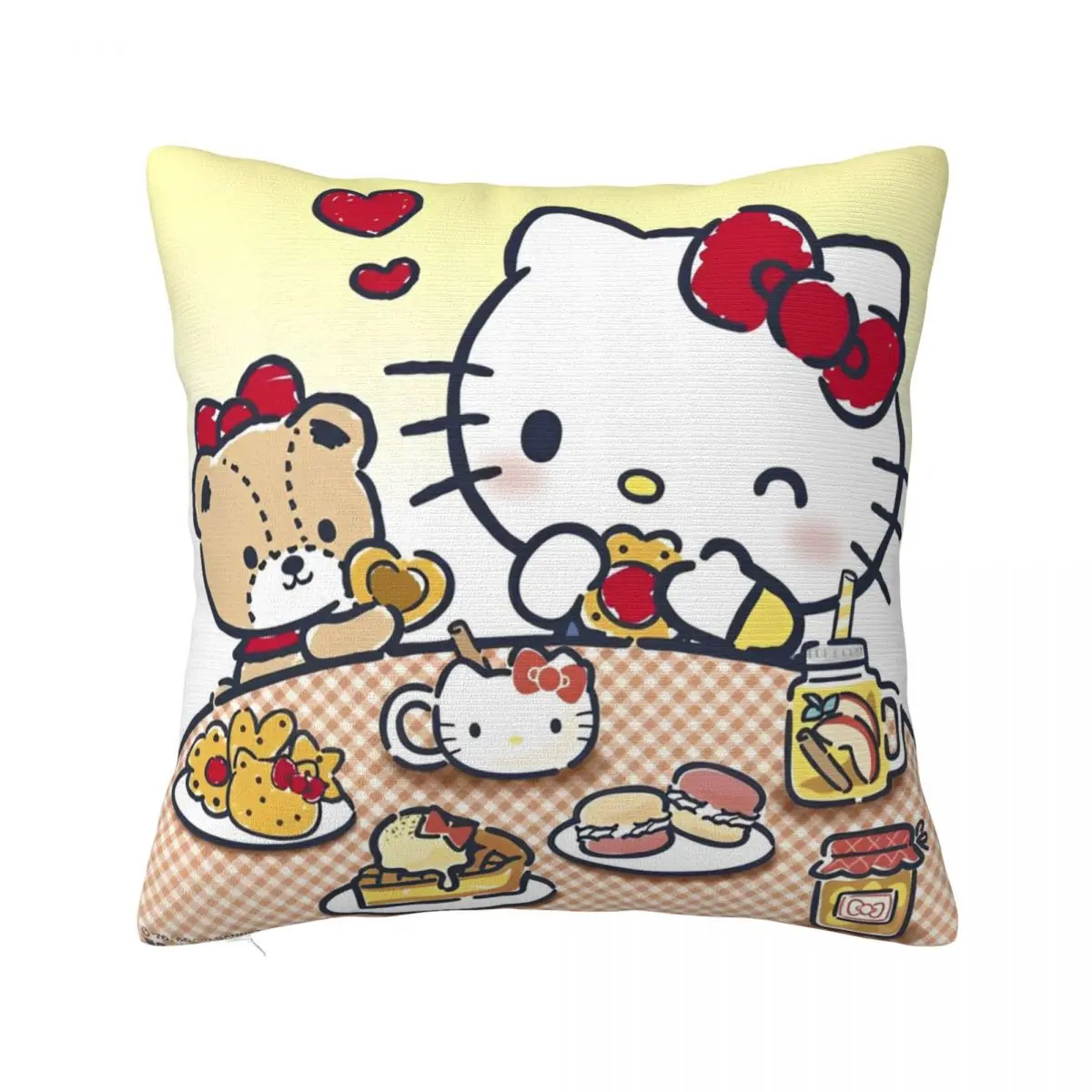 

Official Hello Kitty Bear Eating Pillowcase Printed Polyester Cushion Cover Decorations Throw Pillow Case Cover Wholesale 40*40