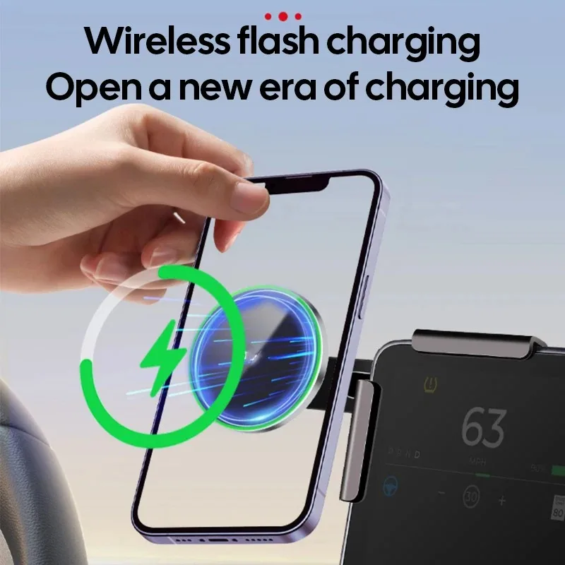 Car Phone Mount Holder 15W Magnetic Magsafe Wireless Charger for Tesla New Model 3 Highland 2024 Y X S BYD Atto 3 Accessories