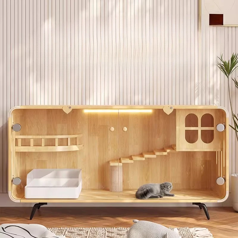 

Cat villa cage solid wood home, indoor cat house