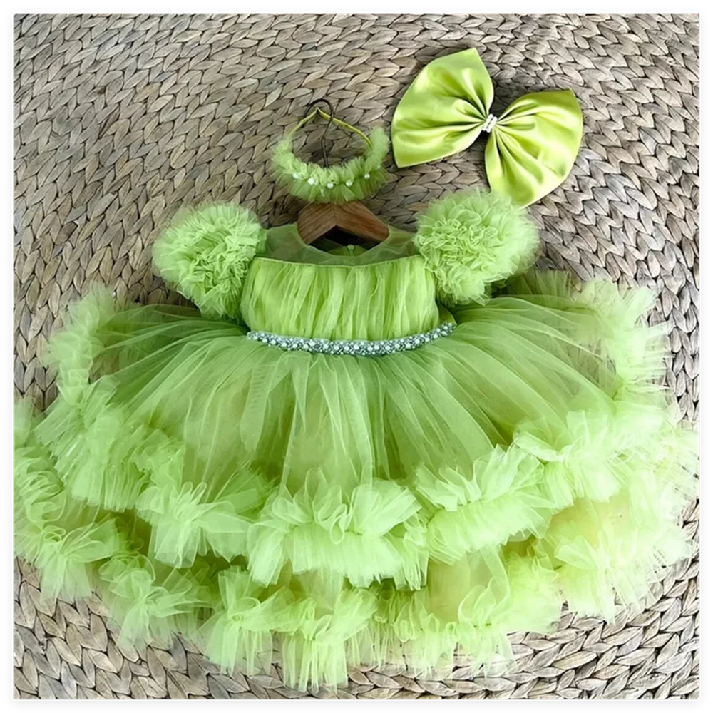 

Modern Scoop Flower Girls Dresses for Kids Pink Christmas Gowns with Sequined Bow Summer New Baby