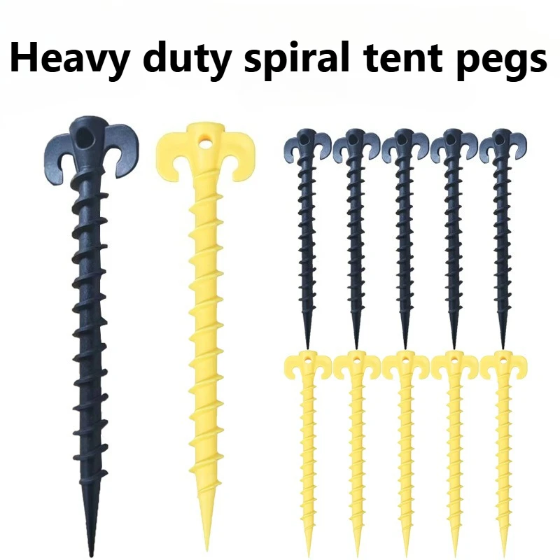 10Pcs Spiral Tent Pegs Ground Nails Outdoor Camping Awning Stakes Plastic Screw Pins for Hiking Canopy Accessories