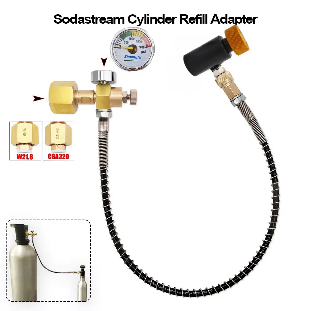 CO2 Filling Station for Sodastream Cylinder Transfer Carbon Dioxide Tank Refill Adapter Charging Adaptor W21.8-14,CGA320,Tr21-4