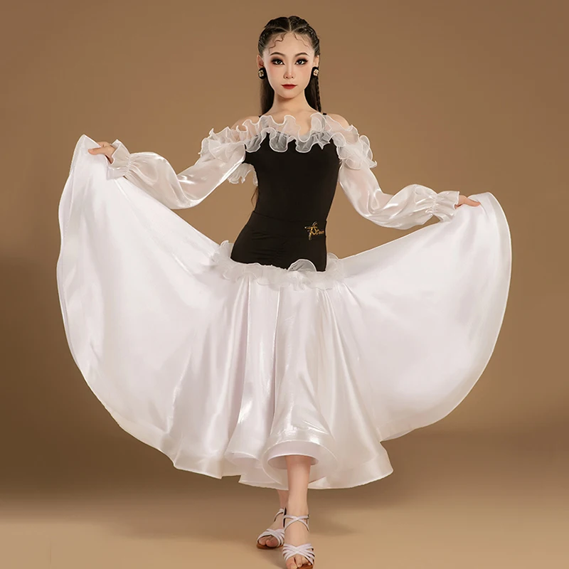 สาวโมเดิร์นเต้นรํา Big Swing กระโปรง Waltz ชุดตาข่ายเชื้อราห้องบอลรูม Dancewear การแข่งขันการฝึกอบรมมาตรฐานแห่งชาติเครื่องแต่งกาย