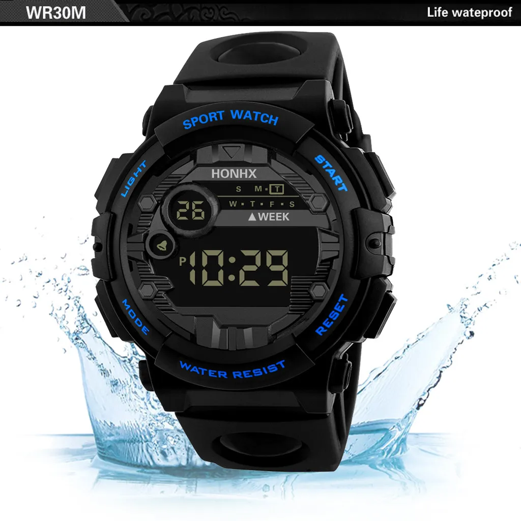 Mens Electronic Watch Classic All-Match Digital Watch Luminous Led Display Week Watch Causal Outdoor Sports Electronic Watch