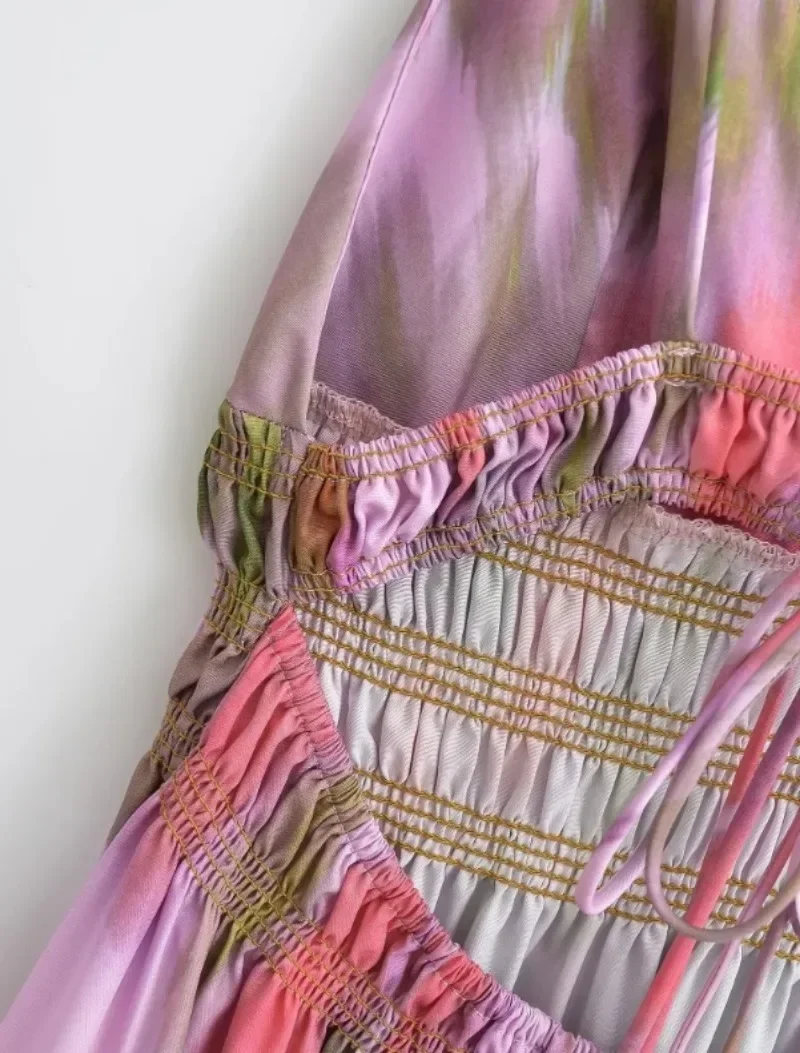 여성용 민소매 백리스 V넥 원피스, 섹시 프린트 하이 웨이스트 캐미솔 롱 드레스, 2024 여성용 하이 스트리트웨어 로브, 패션