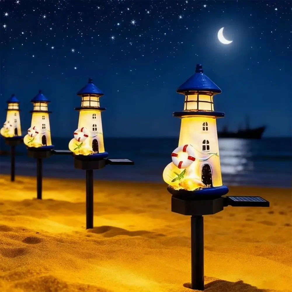 

Waterproof Solar Lighthouse Solar Powered Resin Material Outdoor Decor Luminous Effect Ground Insertion Decorative Stake Light