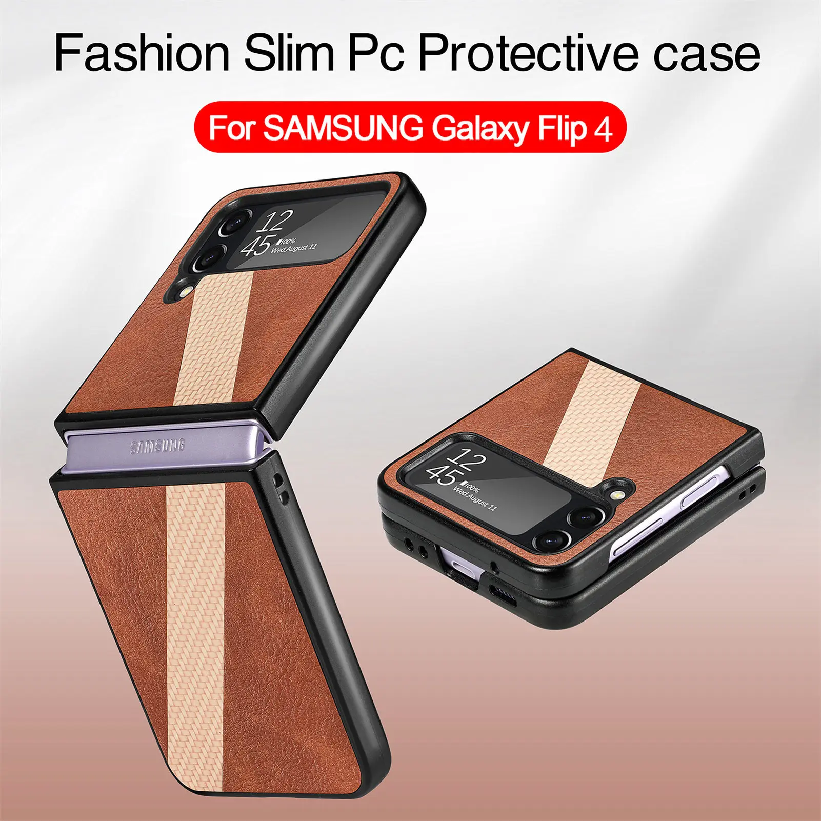 Luxury leather folding screen case For Samsung Galaxy Z Flip 4 Case Cover Slim PC Protective  Compatible With Wireless Charging