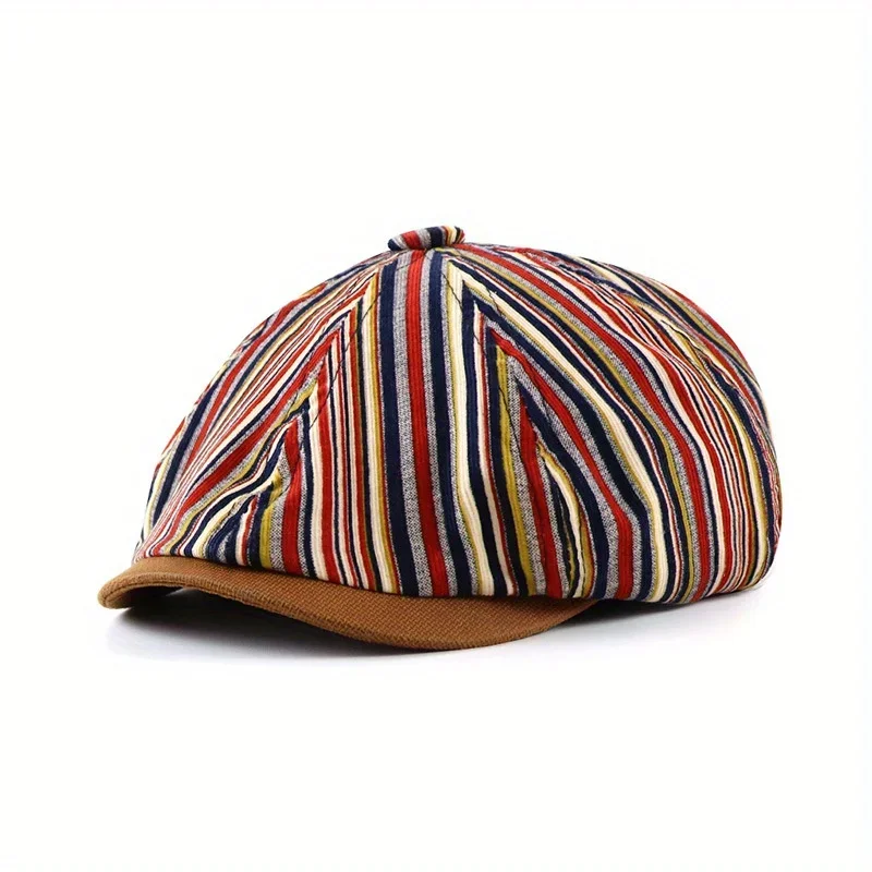 

Fashion Striped Octagonal Newsboy Cap for Women Men Soft Cotton Gatsby Beret Bone Boinas Hat Vintage Street Style Four Seasons