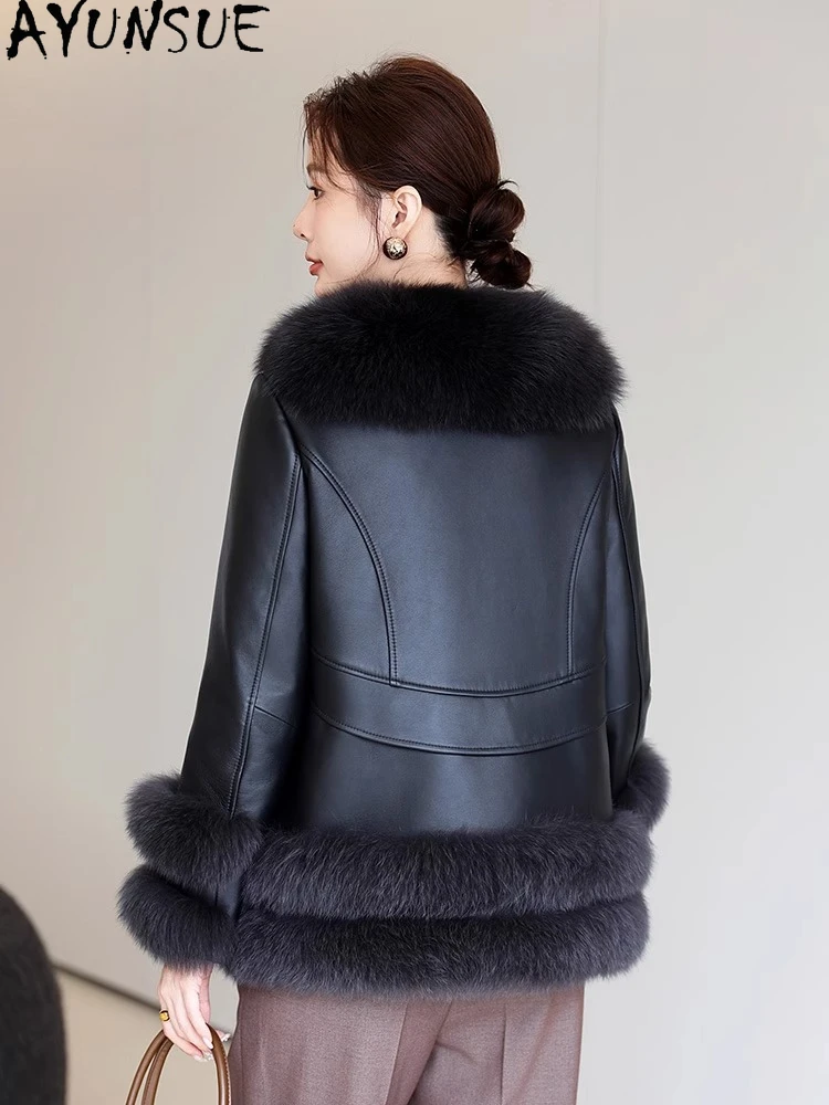 AYUNSUE Real Fox Fur Coat Women Winter Clothes Mid-length Sheepskin Coats Woman Down Jacket New in Outerwears Jaqueta Feminina