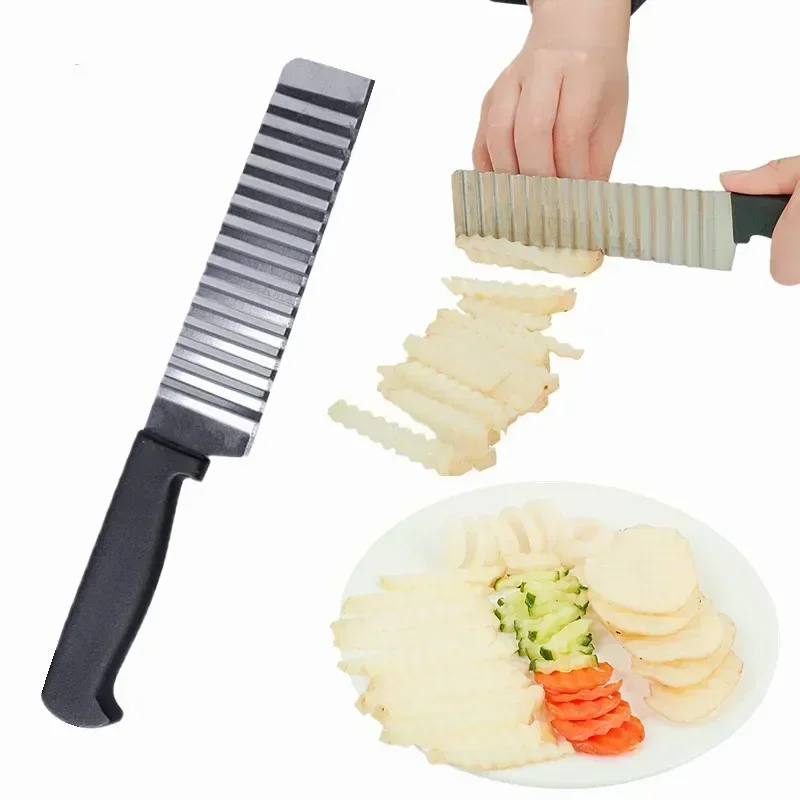 

Stainless Steel Potato Chip Slicer Dough Vegetable Fruit Crinkle Wavy Slicer Knife Potato Cutter Chopper French Fry Maker Gadget