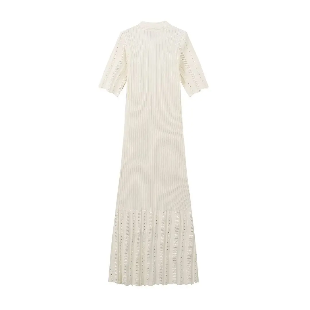 European and American Women's Clothing Short-sleeved Button-split Knitted Dress Fashionable Women's High-waisted Long Dress